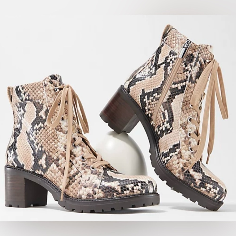 Vince Camuto Women’s Gaviana Leather Snakeskin Lace-Up Ankle Boots Size 6.5W